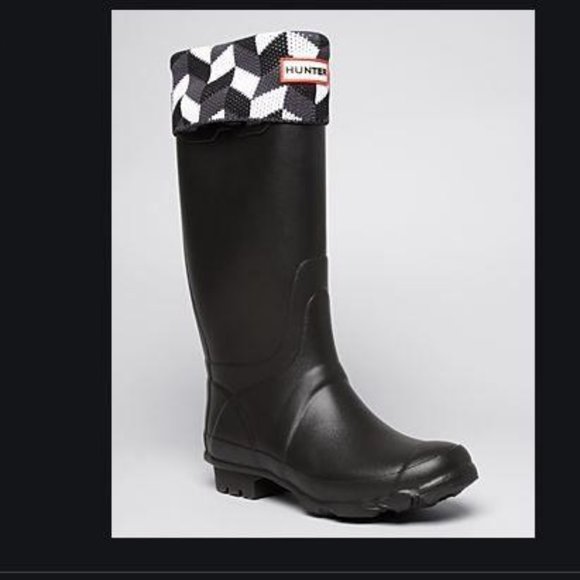 Hunter Accessories - Hunter Tall Boot Geometric Boot Socks Gray White